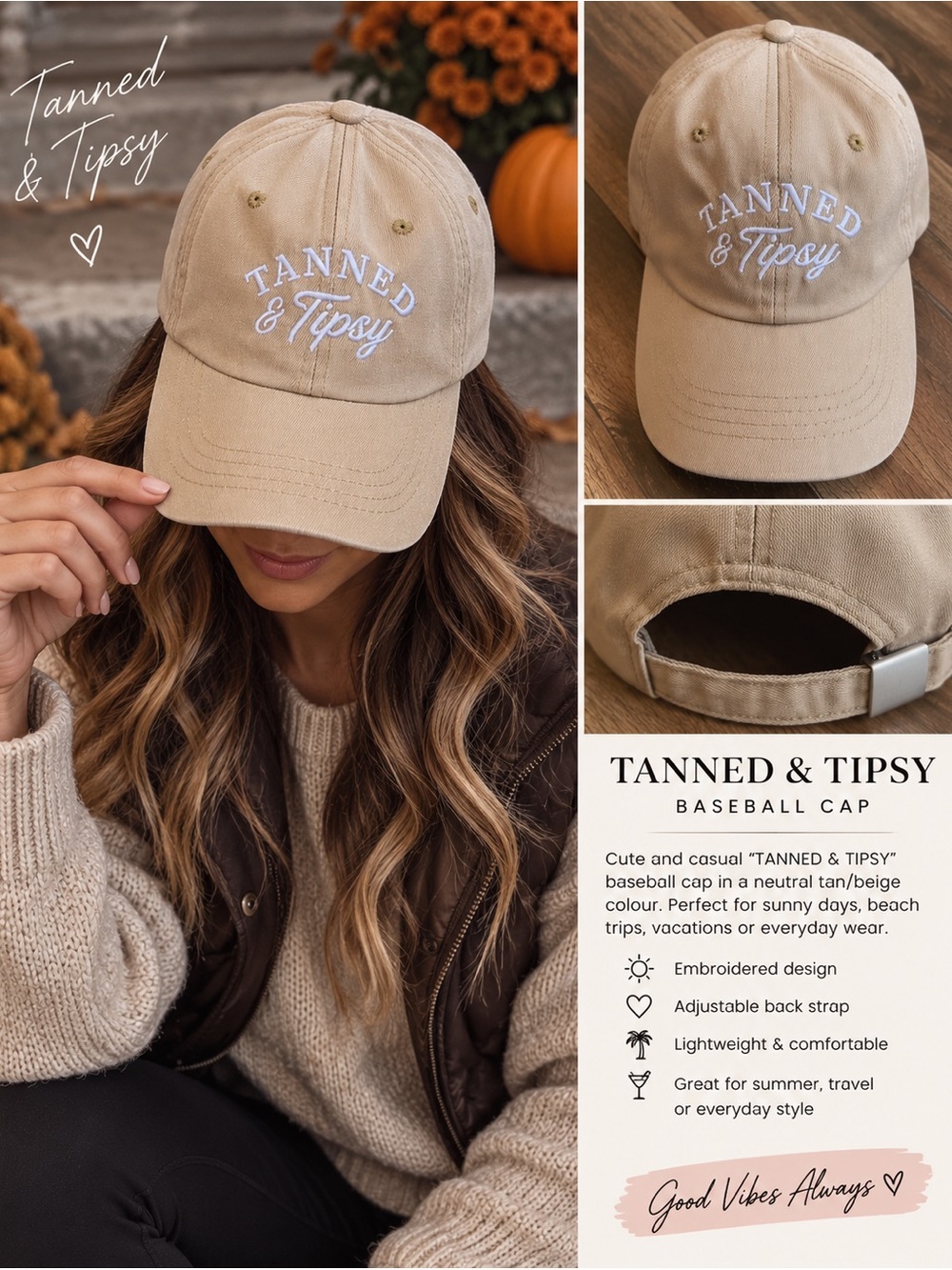 Tanned & Tipsy Tan Baseball Cap by